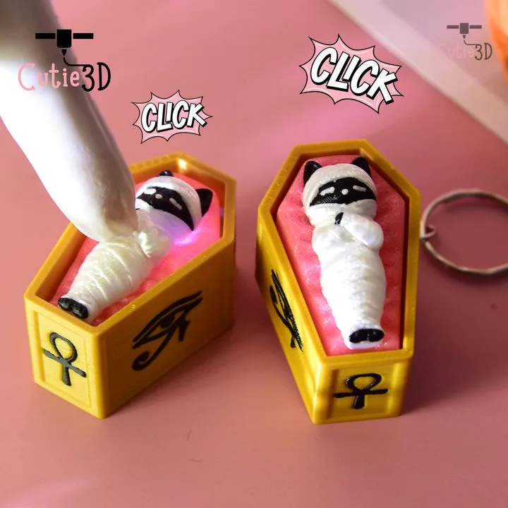 🐈 Cutie3D Halloween Cat Mummy Tomb Fidget Clicker Keychain - Cute Backpack Keychain