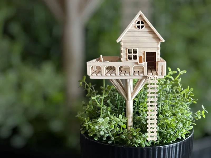 Mini Baumhaus mit Leiter für Blumentopf