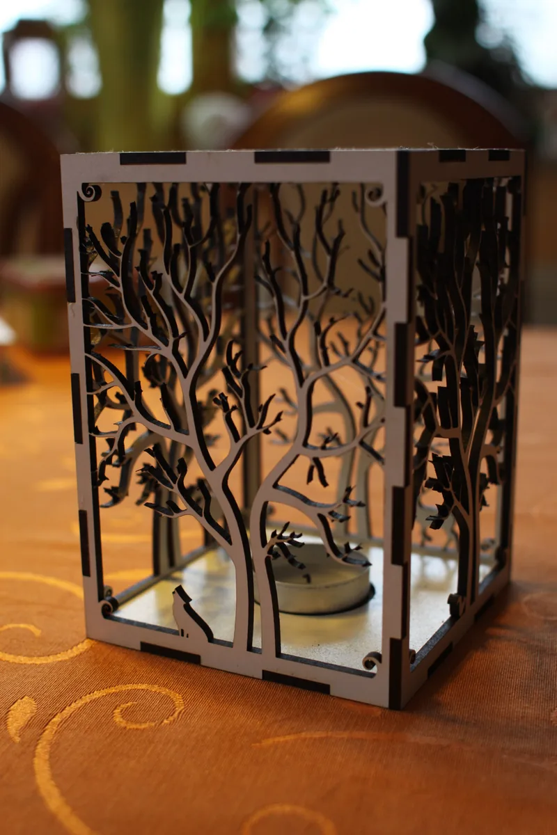 candle holder laser cut Tree & Animals wood present tea candle